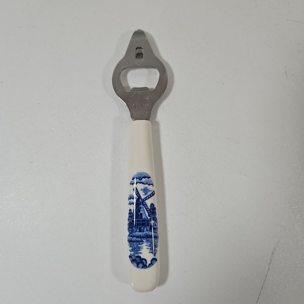 Vintage Dutch Porcelain Stainless Steel Bottle Opener Windmill